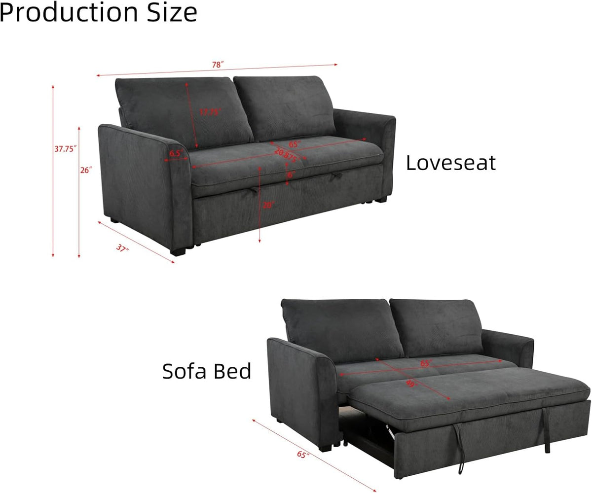 Queen Size Beige Dark Grey Convertible Sleeper Sofa Bed I929