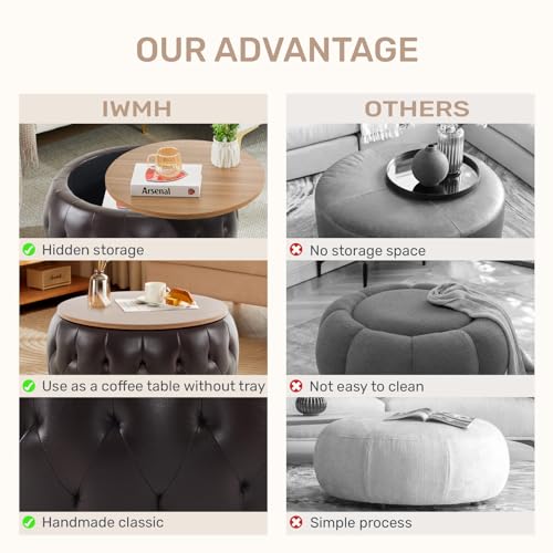 Velvet Round Storage Ottoman with Wooden Lid T80519