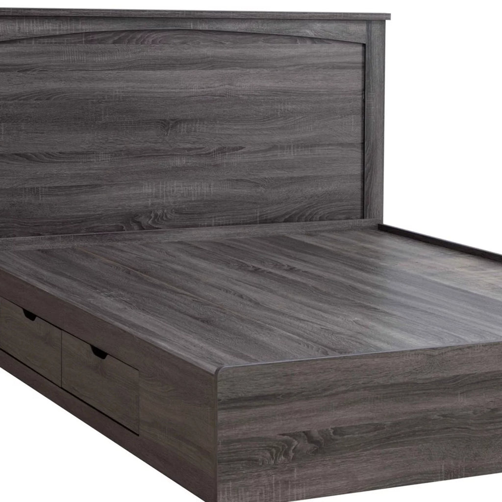 Oak Brown Wood Platform Queen Bed with 2 Hidden Storage Drawers G78049