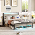 Queen Size Metal Bed Frame with Charging Station and LED Lights X124584