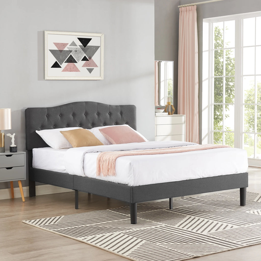 Queen Upholstered Platform Bed Frame with Adjustable Headboard Y535