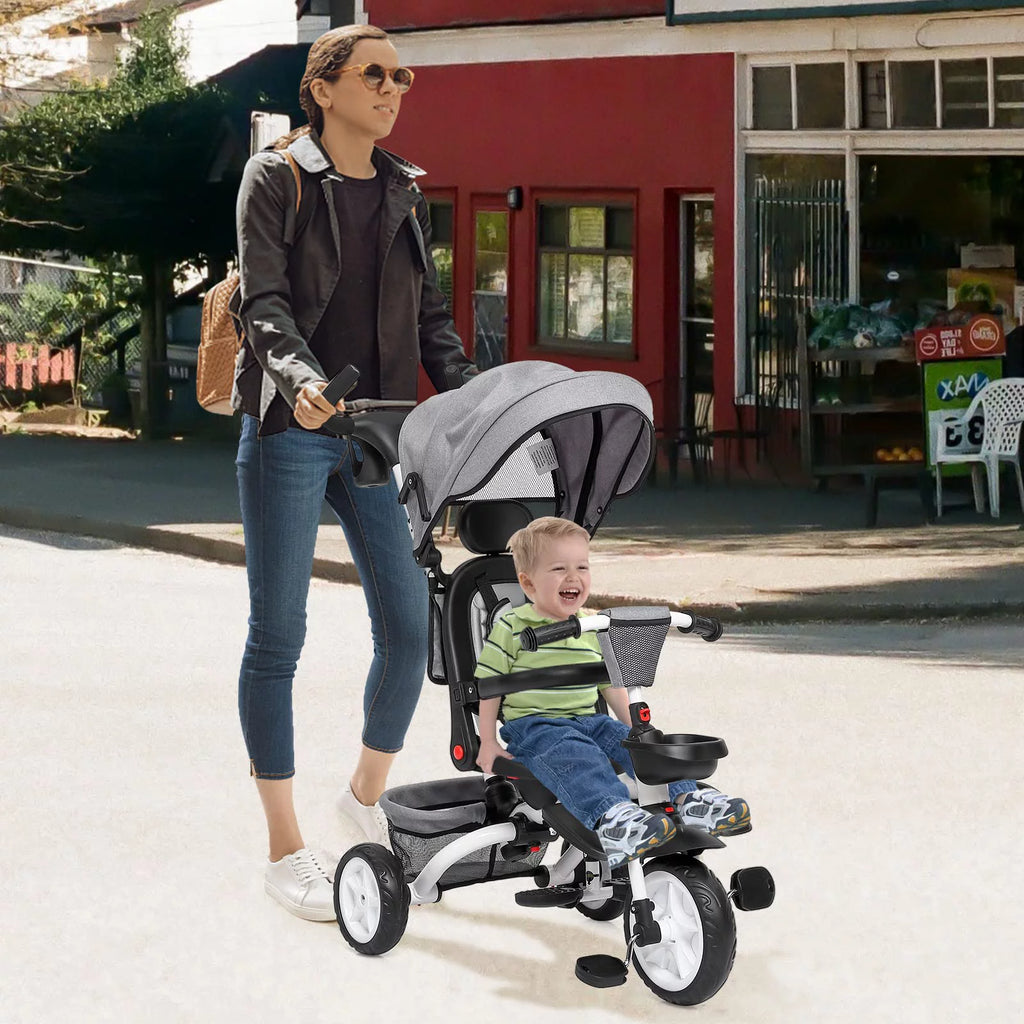 Folding Toddler Tricycle with Adjustable Push Handle, Harness, Canopy and Storage J804741
