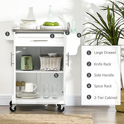 Black Rolling Kitchen Cart with Stainless Steel Countertop L551