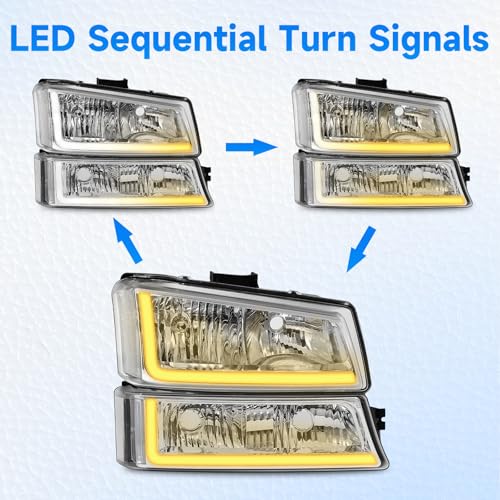 Headlight Assembly with LED DRL Sequential Turn Light Chrome Housing Clear Reflector X743