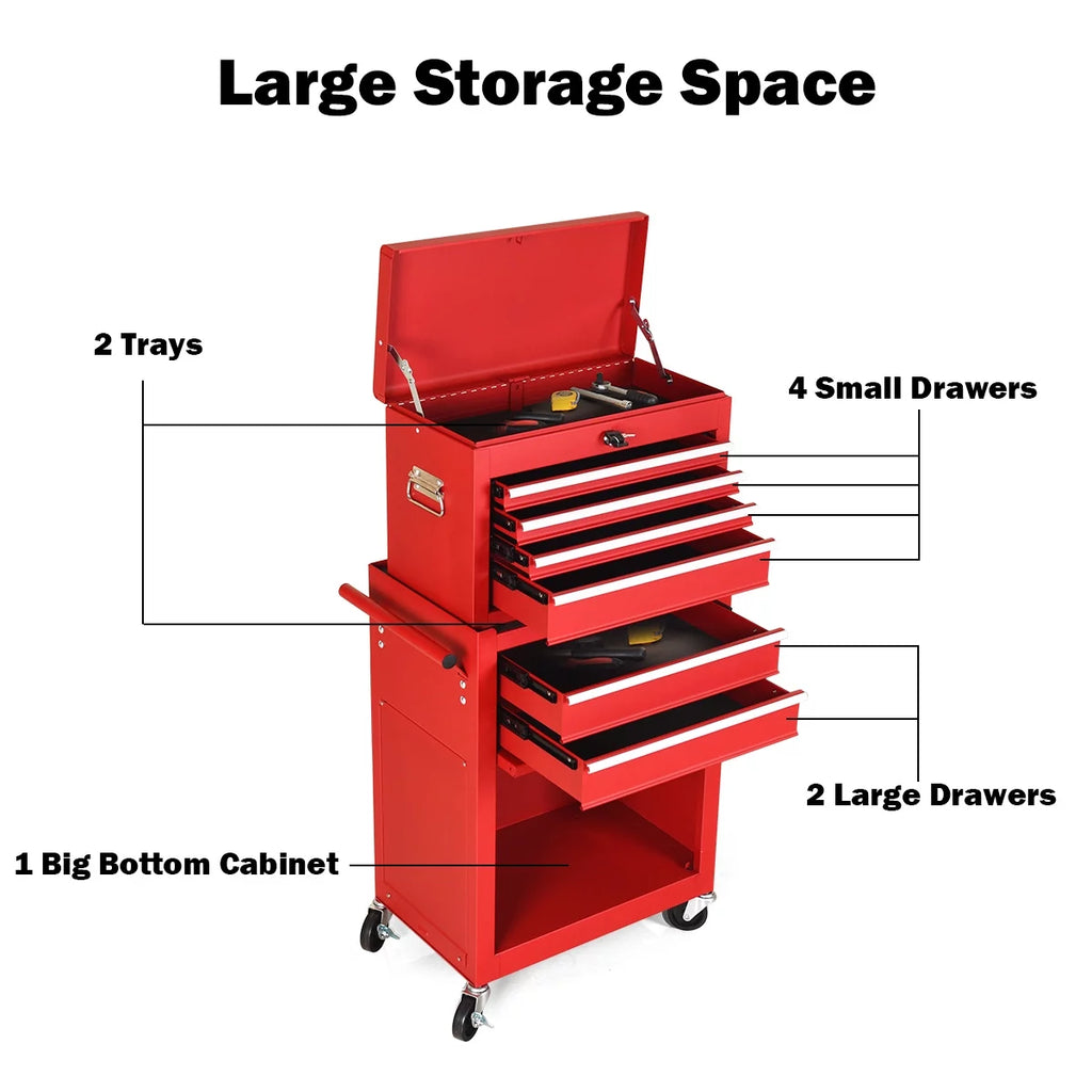 2 in 1 Rolling Storage Cabinet with 6 Drawers Black R8956