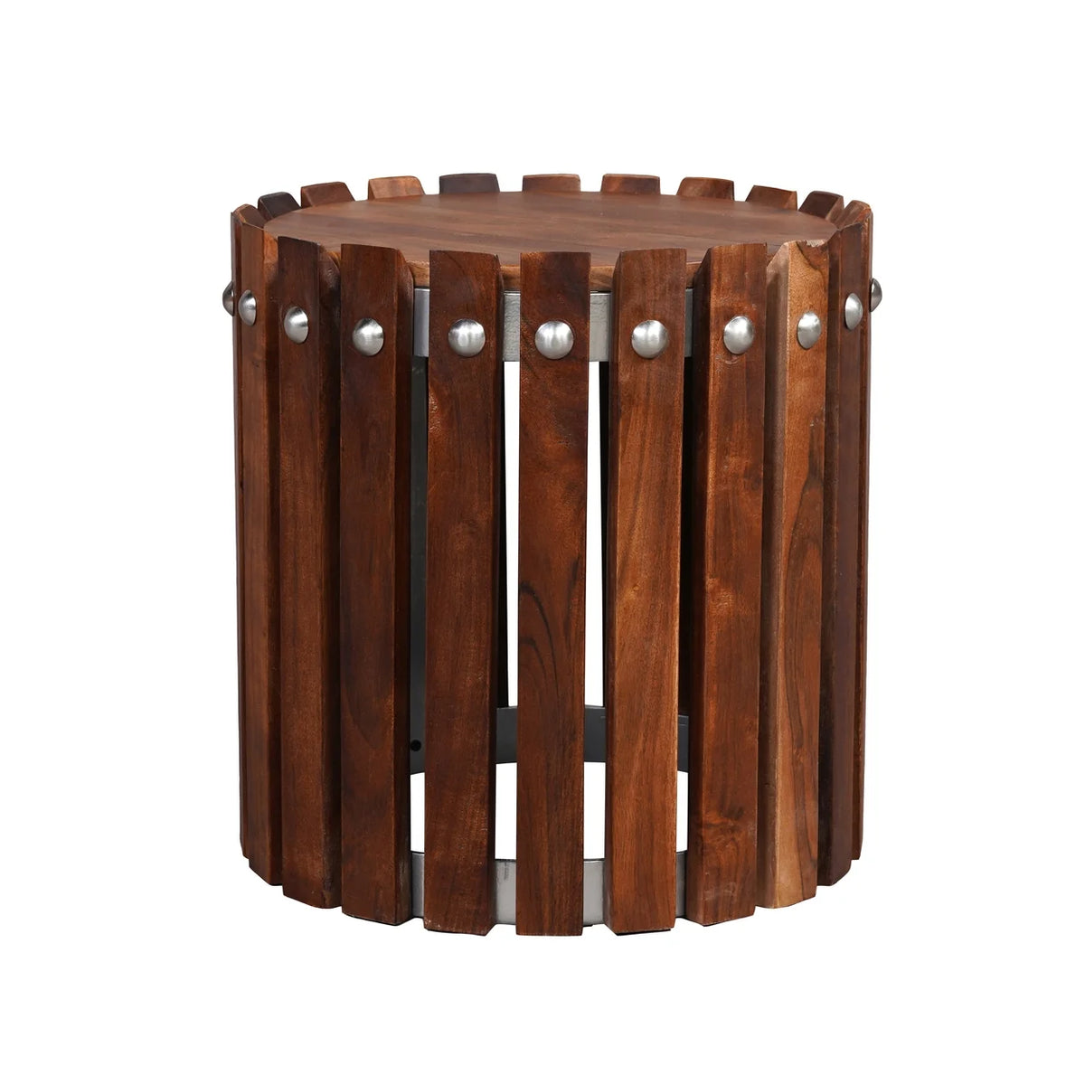 15 Inch Round Acacia Wood Side End Table Y54058