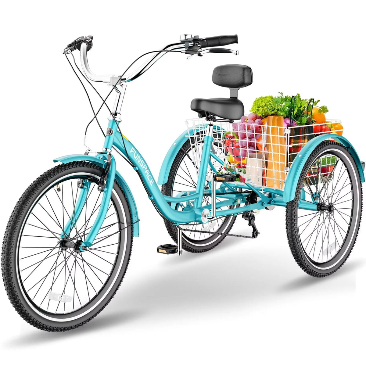 7 Speed 26 inch Three Wheel Bike Cruiser Trike with Low-Step Through Frame Large Basket Dark Green Q3654