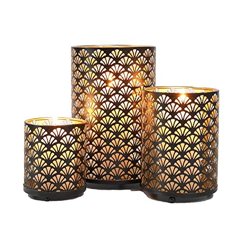 Set of 3 Metal Candle Holders Bronze Hurricane Pillar Candleholder H38403