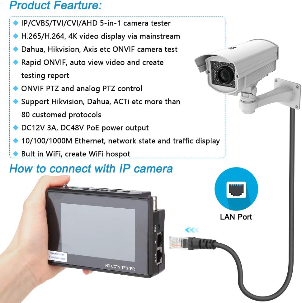 4 Inch Portable IP Camera Tester 4K H.265 CVBS CVI TVI AHD Analog with POE Z62623