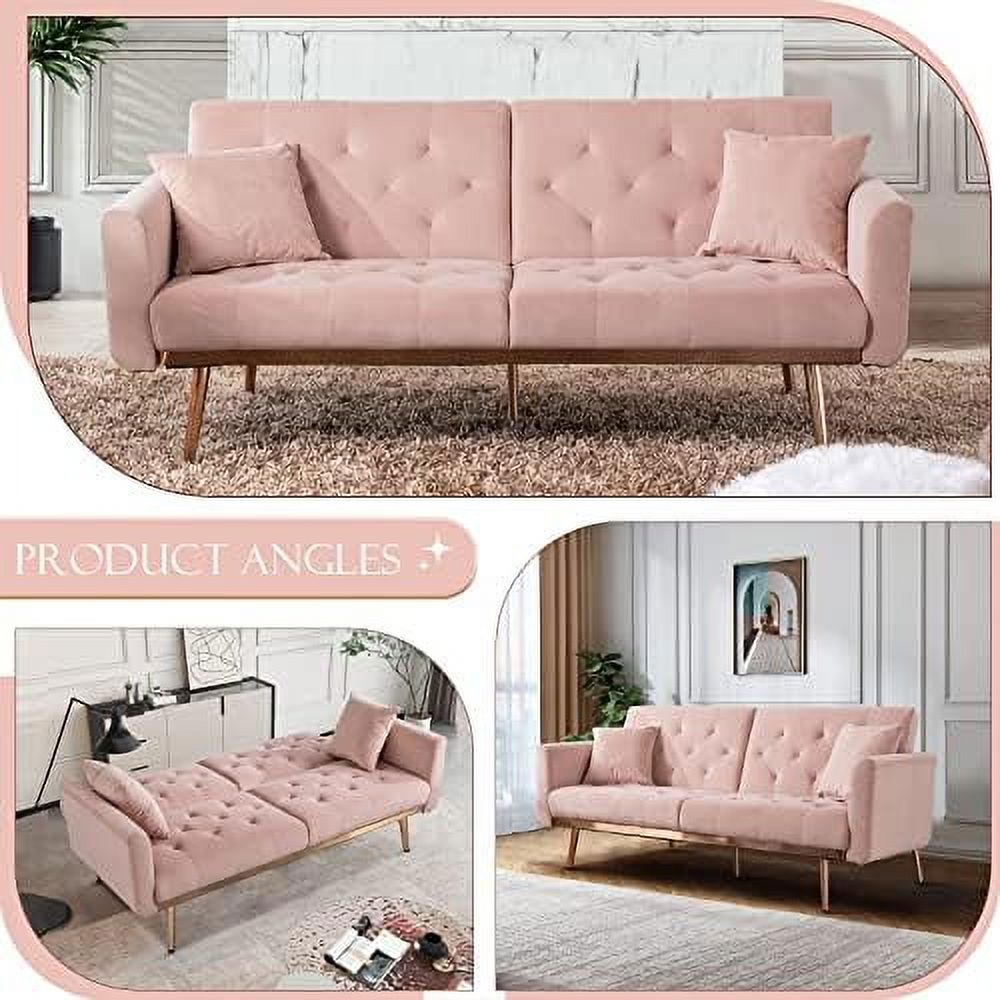 Convertible Velvet Futon Sofa Bed with 2 Pillows O572