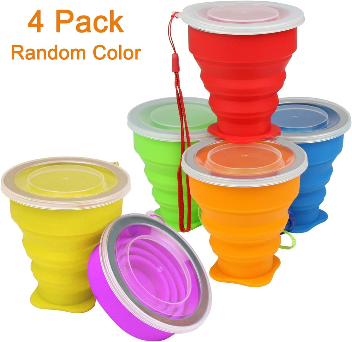4 Pack Silicone Collapsible Cup with Lid E560325