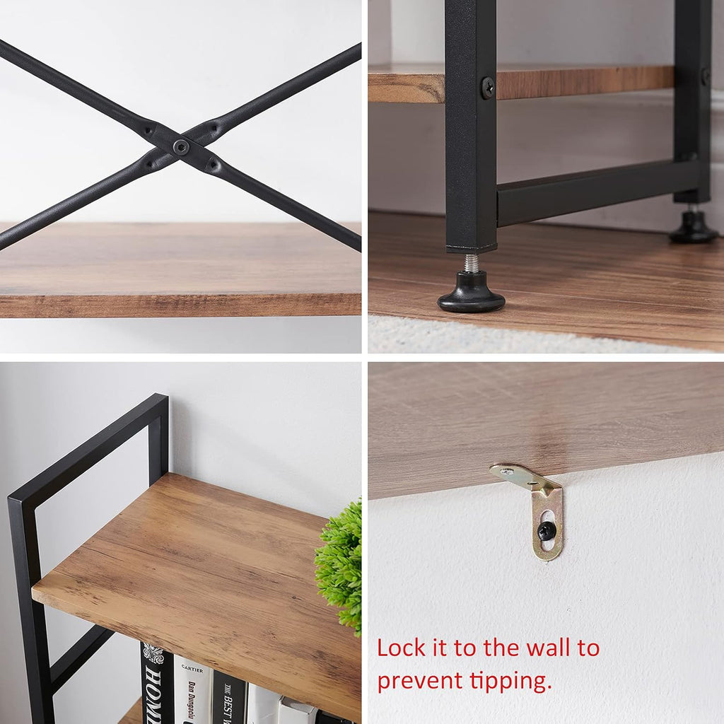 Industrial 5 Tier Wood Bookshelf with Metal Frame V6393