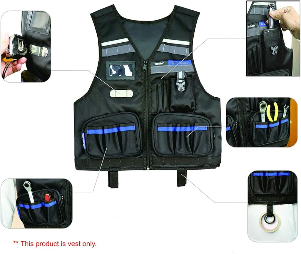 Heavy Duty Work Vest with Adjustable Straps, Tool Pockets and Reflective Stripes H97814