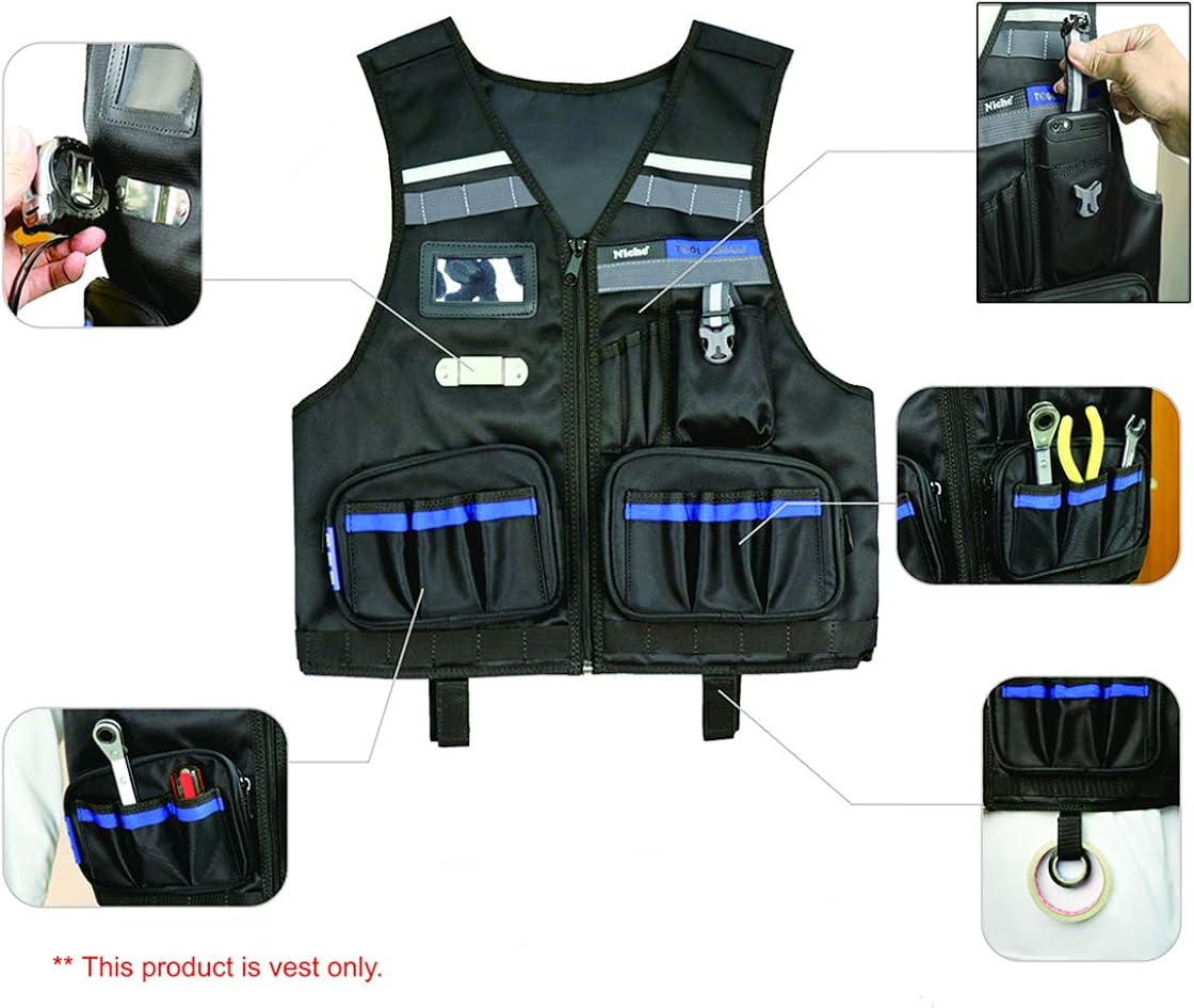Heavy Duty Work Vest with Adjustable Straps, Tool Pockets and Reflective Stripes H97814