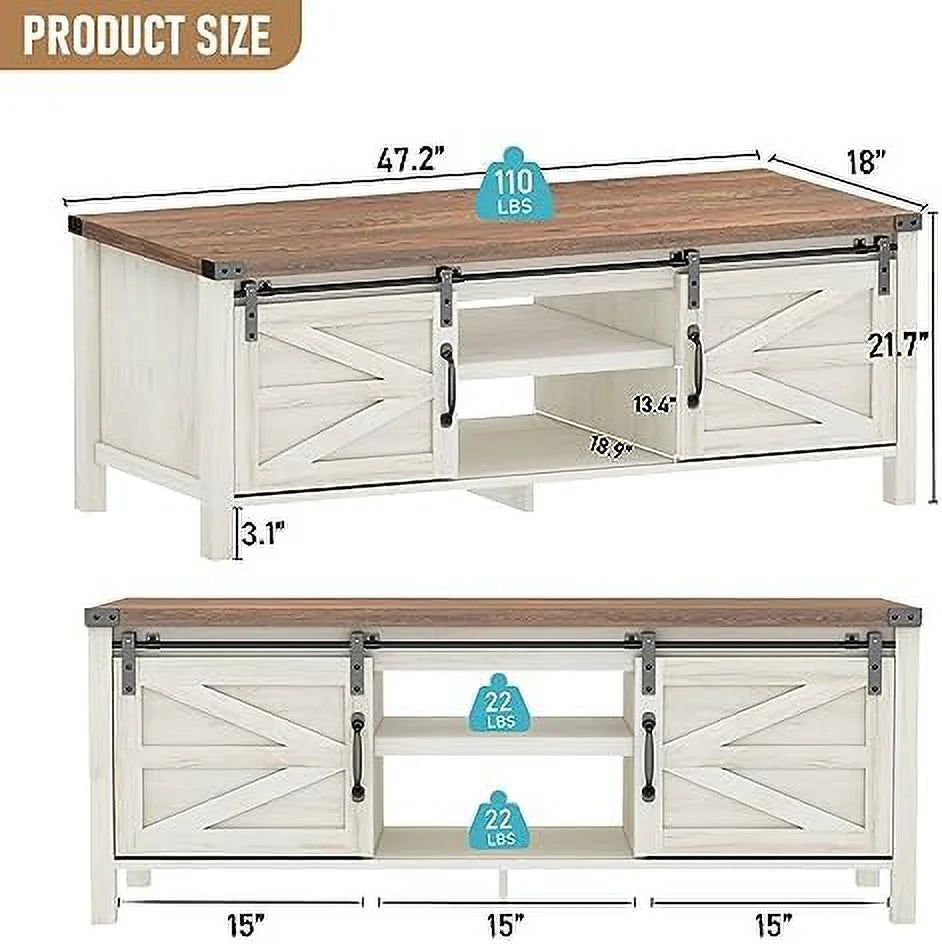 Farmhouse Coffee Table with Sliding Barn Doors Q537