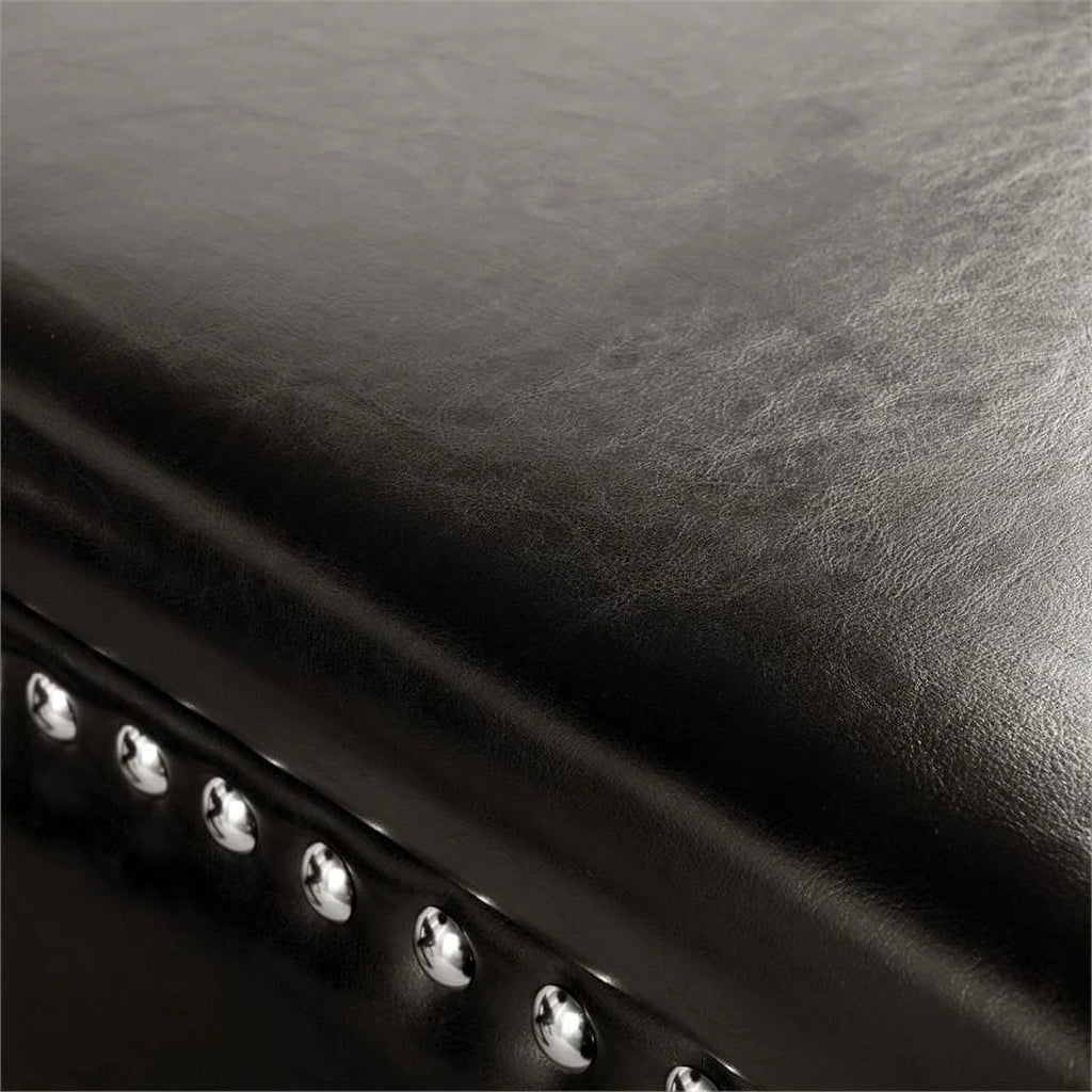 Espresso Faux Leather Storage Bench with Nailhead Trim T9561