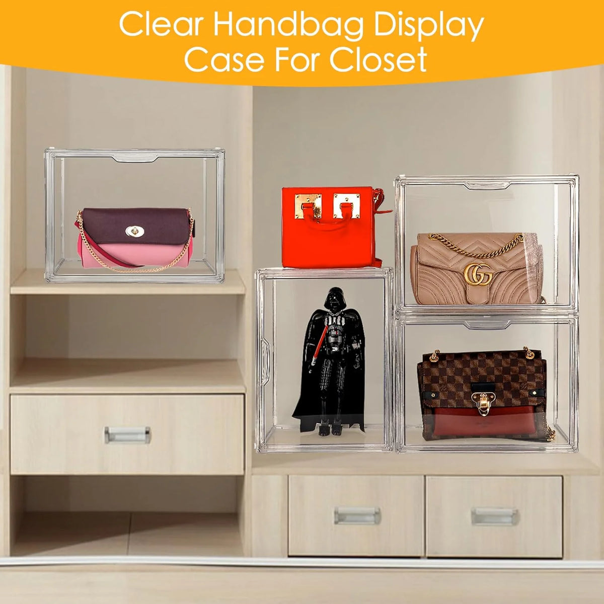 Clear Acrylic Handbag Storage Organizer Box with Magnetic Door A796
