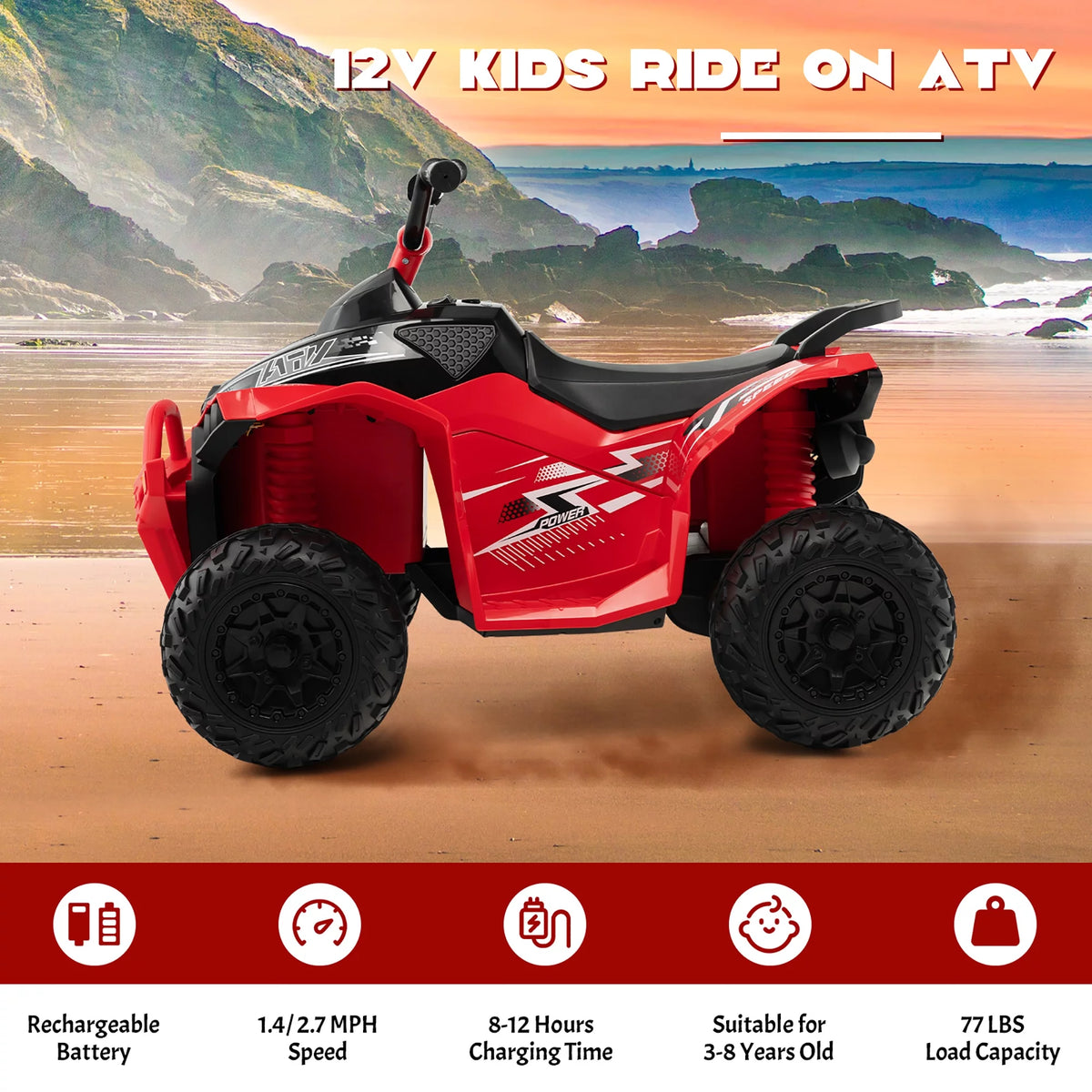 12V Battery Powered Kids Ride On ATV Red J857