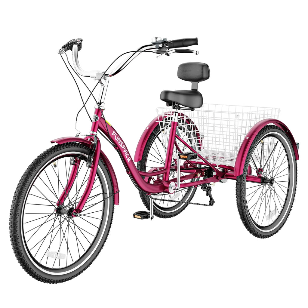 7 Speed 26 inch Three Wheel Bike Cruiser Trike with Low-Step Through Frame Large Basket Dark Green Q3654