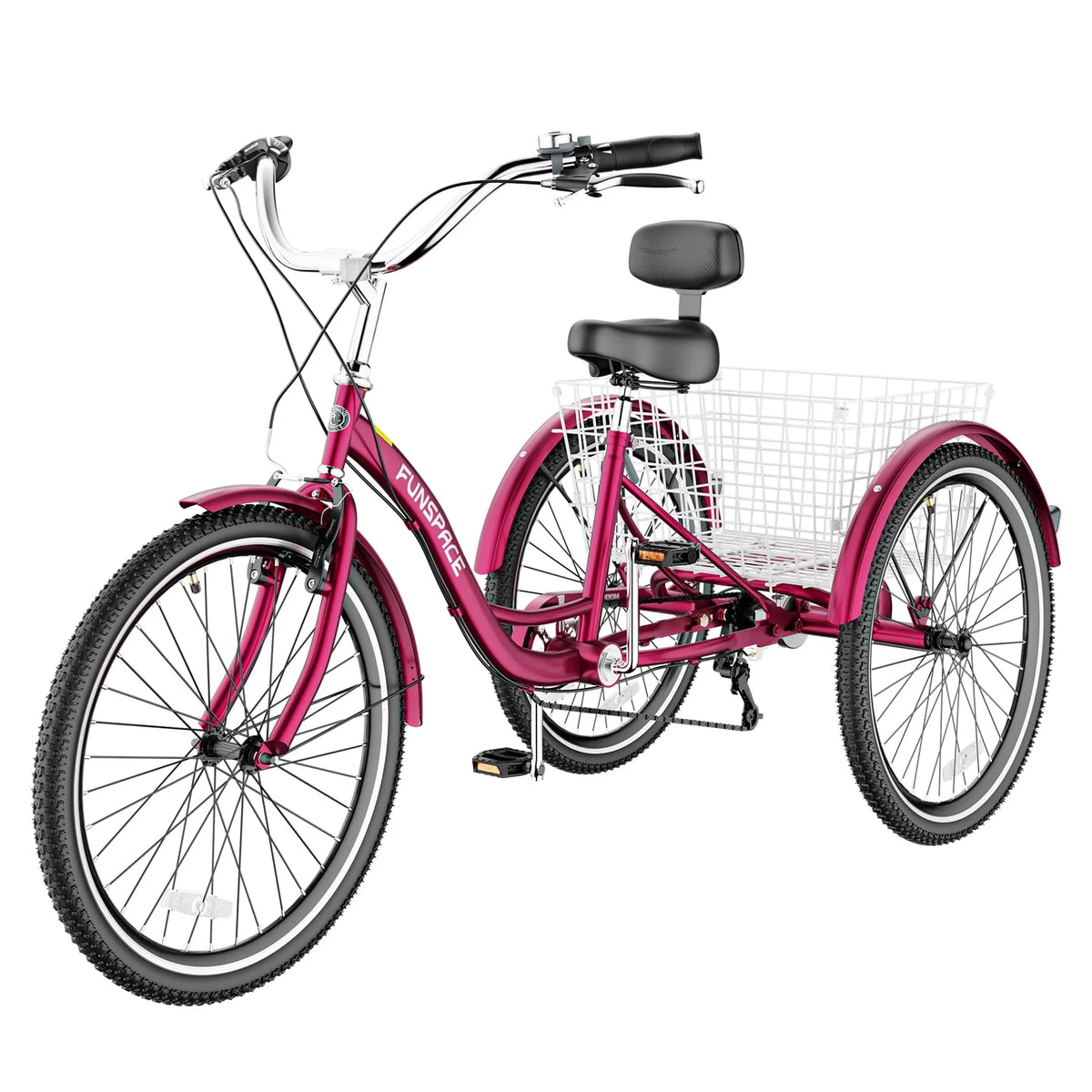 7 Speed 26 inch Three Wheel Bike Cruiser Trike with Low-Step Through Frame Large Basket Dark Green Q3654