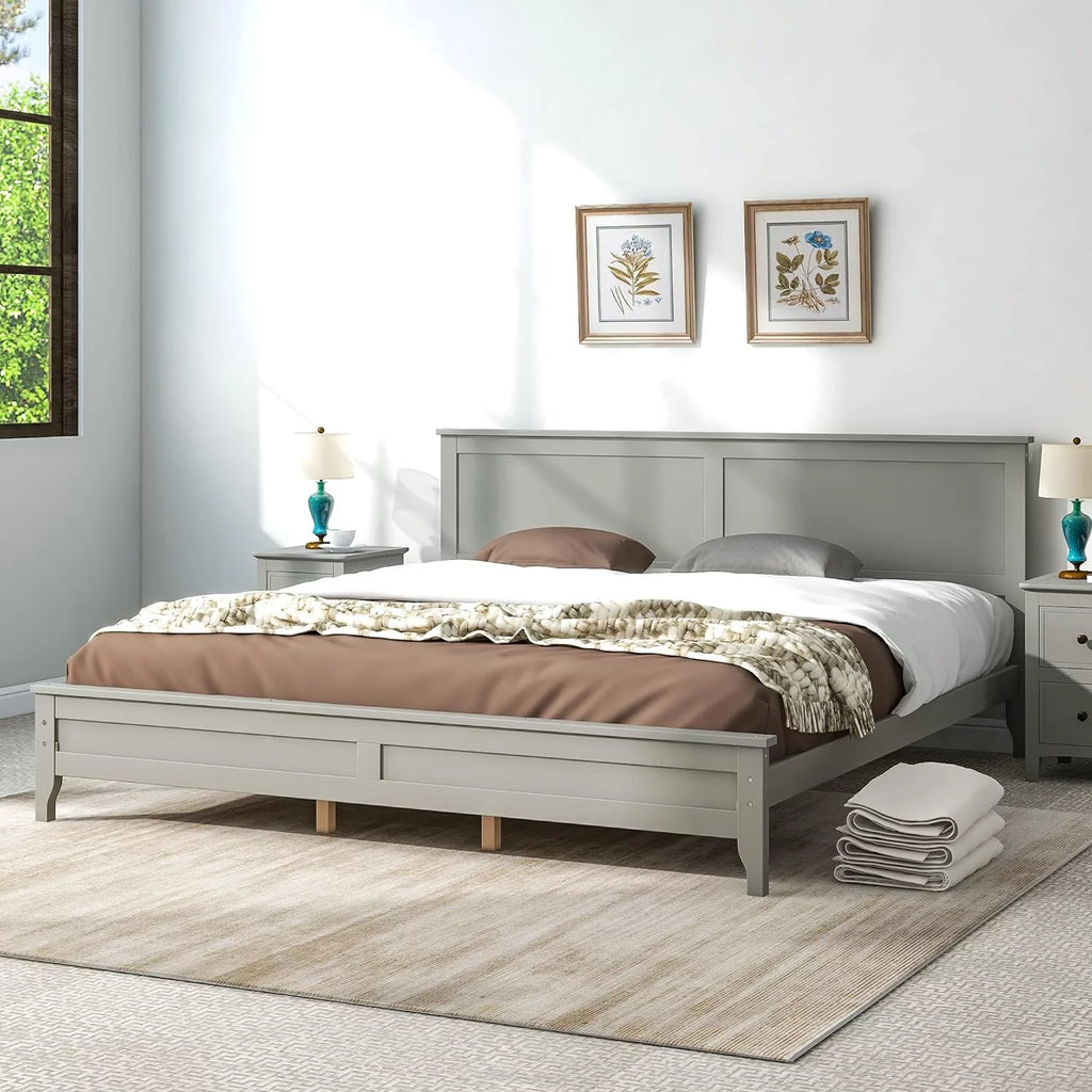 Pine King Size Solid Wood Platform Bed Frame with Headboard M44250