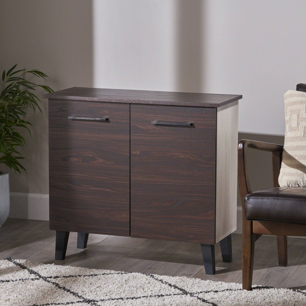 Black and Walnut Brown 3 Shelves Cabinet Z175