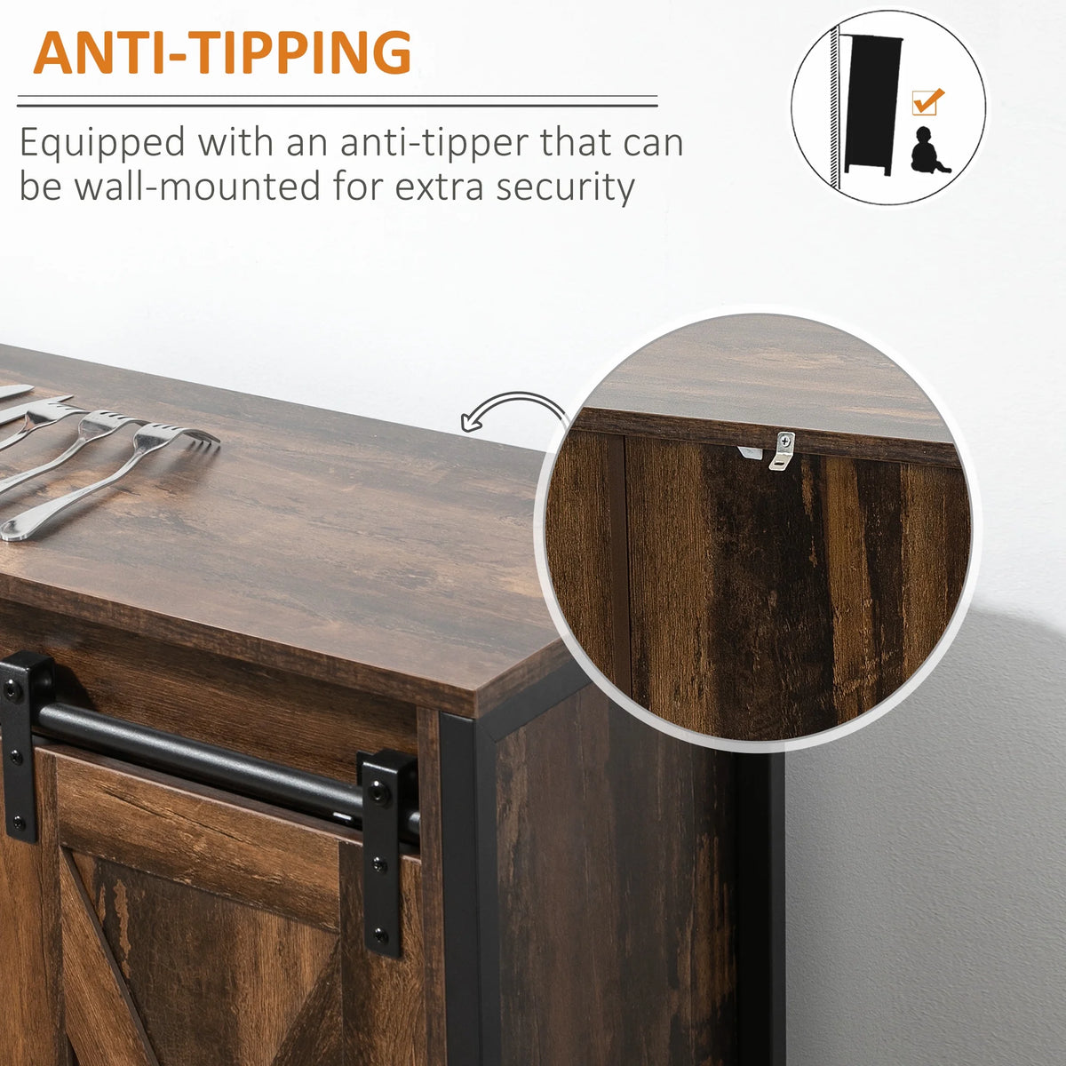 Industrial Sideboard with Sliding Barn Doors and Adjustable Shelves D52429