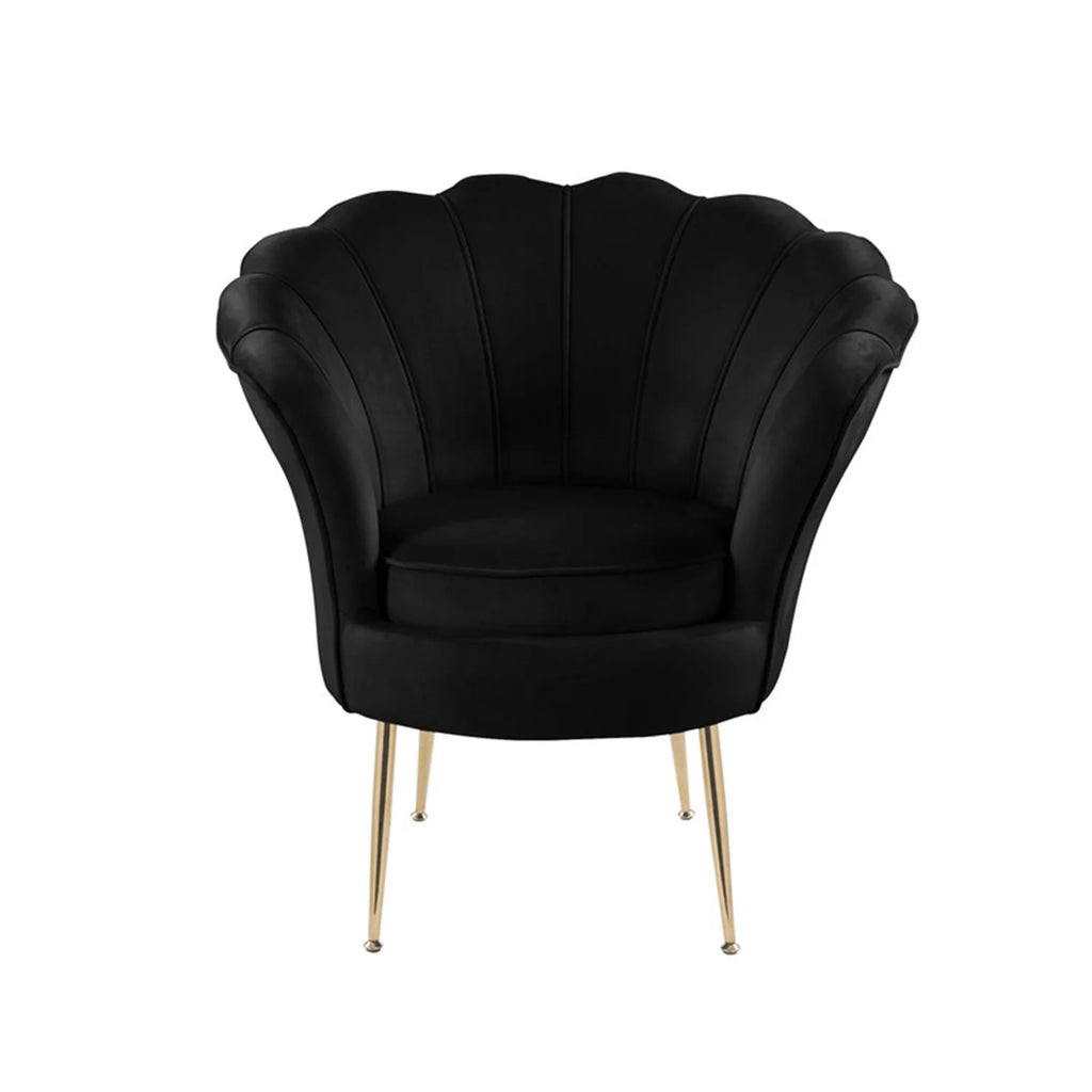 Black Velvet Scalloped Back Accent Chair with Metal Legs W402842