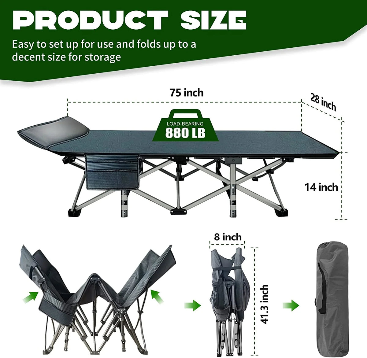 Folding Camping Cot with Carry Bag C924553
