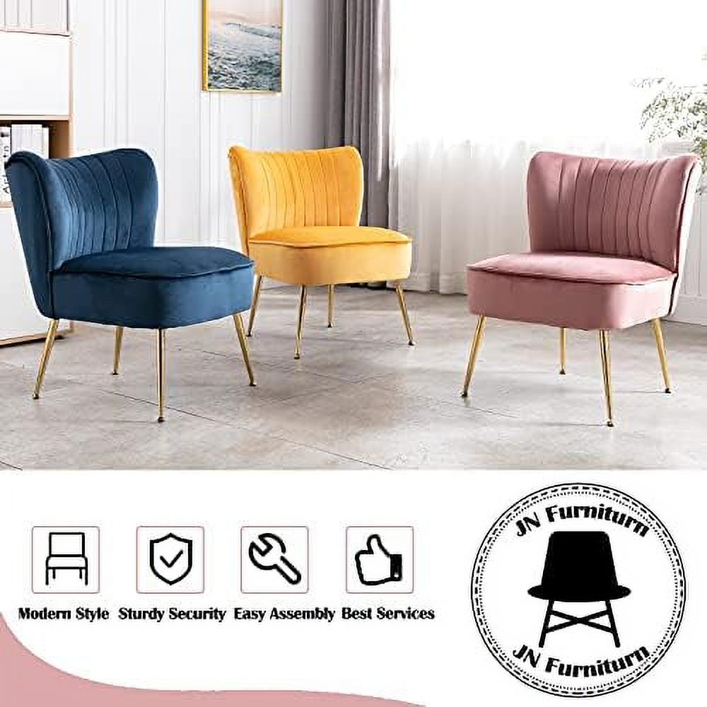 Blue Velvet Armless Accent Chair with Golden Legs L489