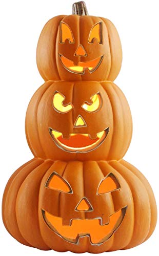 14" Lighted Stacked Pumpkin Lantern with LED Bulb D1429