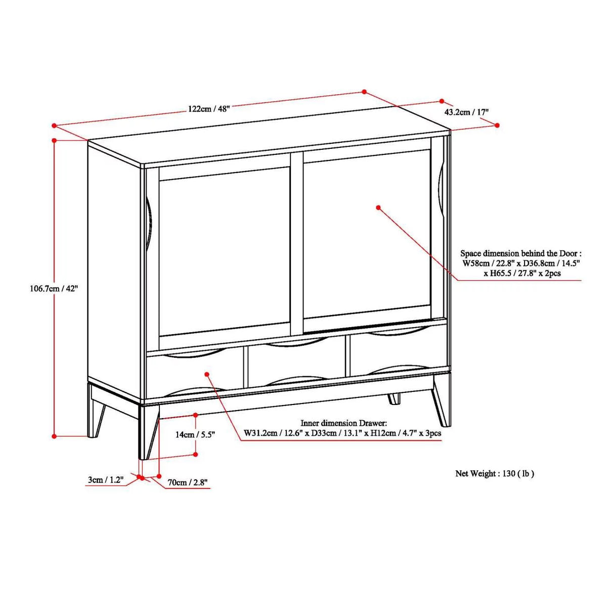 White Solid Hardwood Storage Cabinet W56460