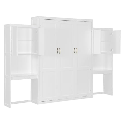 Queen Size Wood Murphy Bed with Desk and Storage E4329