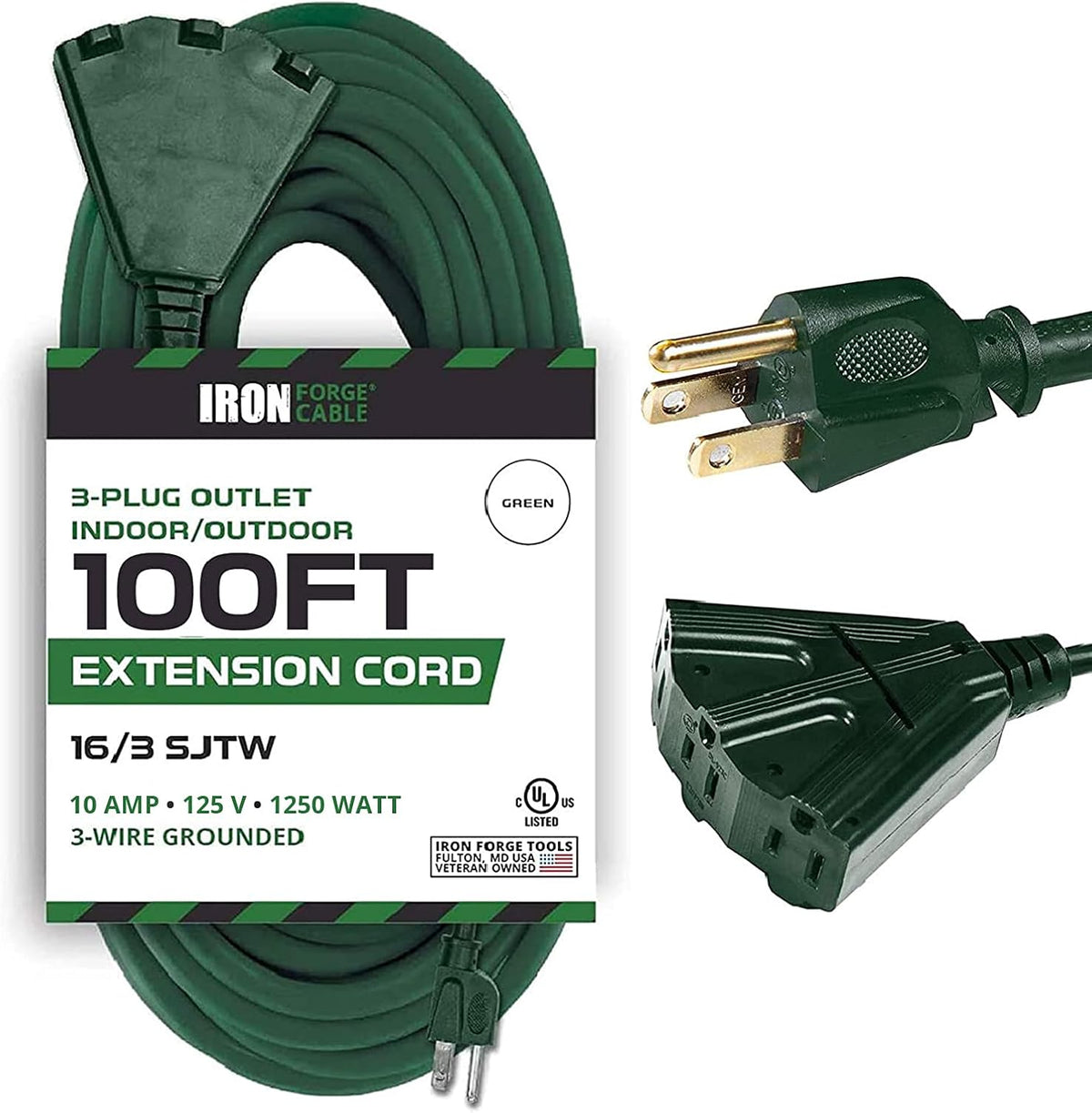 100 Ft Outdoor Extension Cord with 3 Outlets H9365