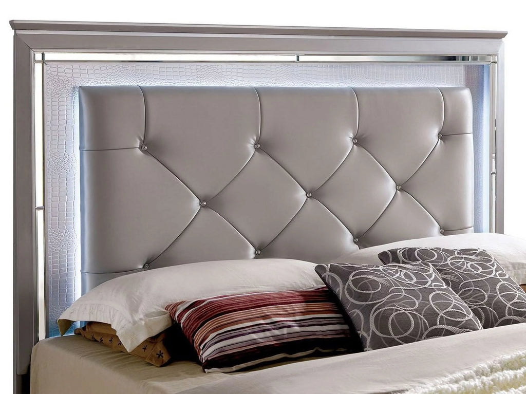 Queen Size Leatherette Tufted Bed with LED Q261