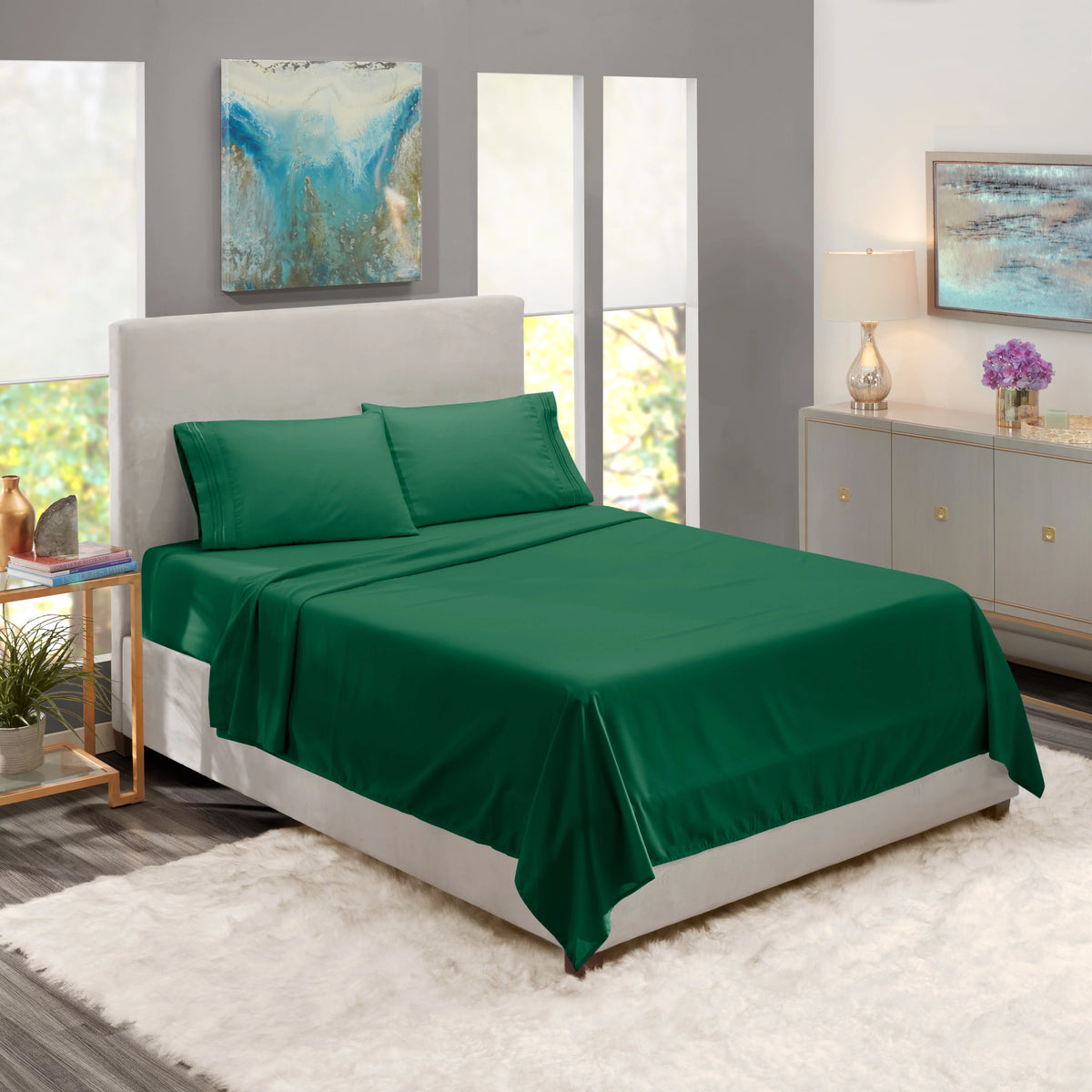Queen Size Hunter Green Microfiber Fitted Sheet B76182