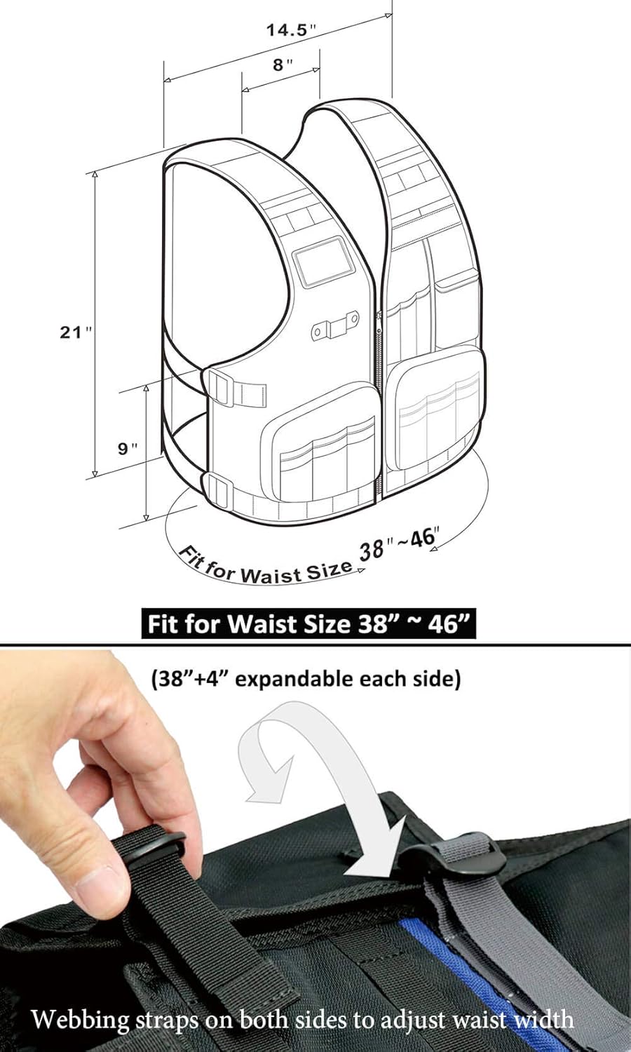 Heavy Duty Work Vest with Adjustable Straps, Tool Pockets and Reflective Stripes H97814