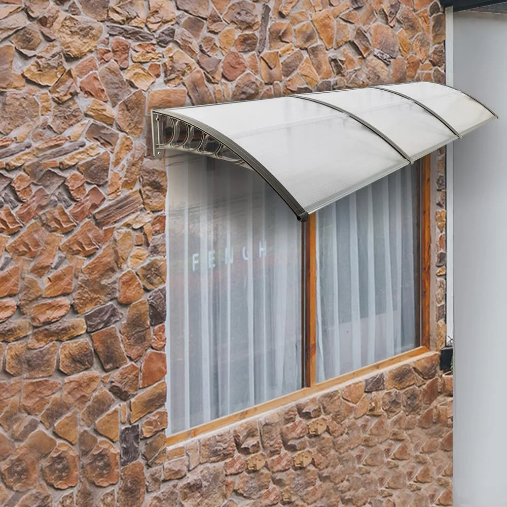 39.37" x 118.11" Door Window Patio Rain Cover Eaves Transparent Board & Gray Holder W213128