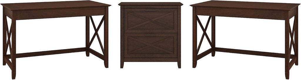 Reclaimed Pine 2 Person Desk Set with Lateral File Cabinet W762