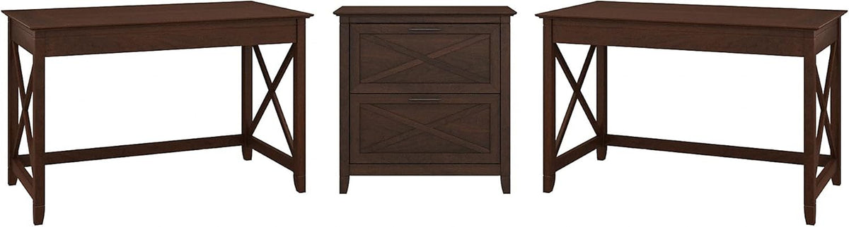 Reclaimed Pine 2 Person Desk Set with Lateral File Cabinet W762