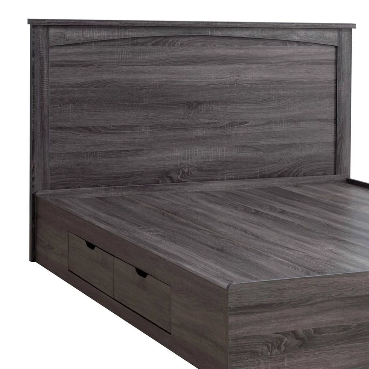 Oak Brown Wood Platform Queen Bed with 2 Hidden Storage Drawers G78049
