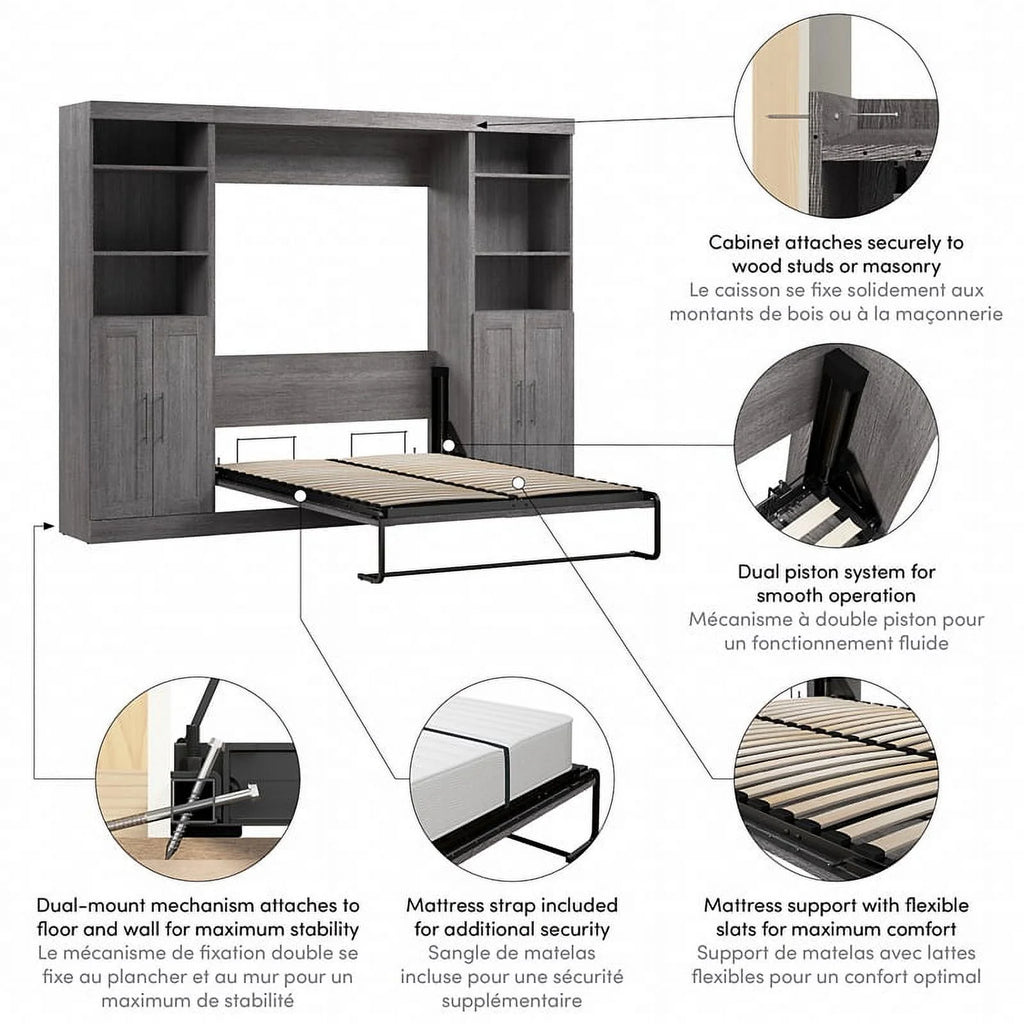 Bark Gray Full Murphy Bed with Closet Storage V842524