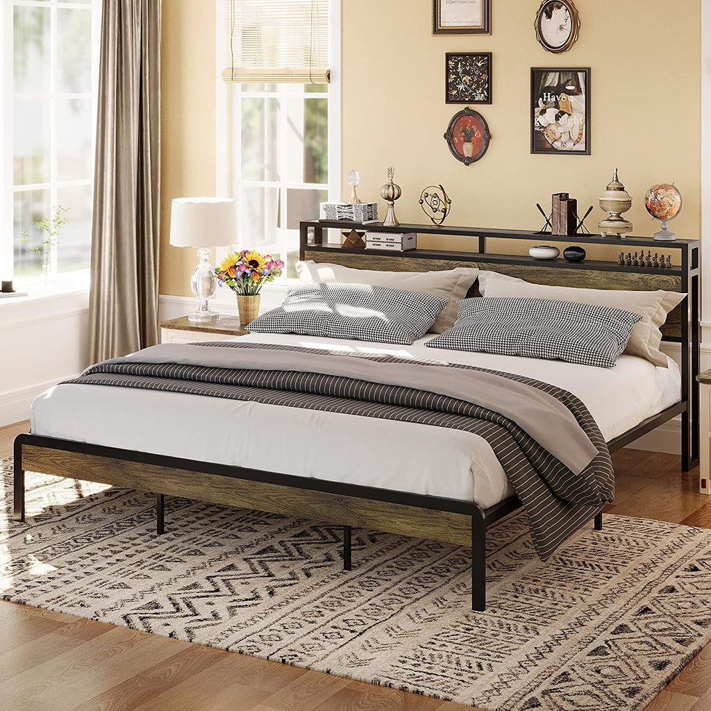 King Size Bed Frame with Storage Headboard X892817