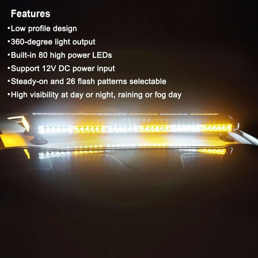 80 LED Amber White Emergency Strobe Light Bar with Strong Magnetic Double Side J690019
