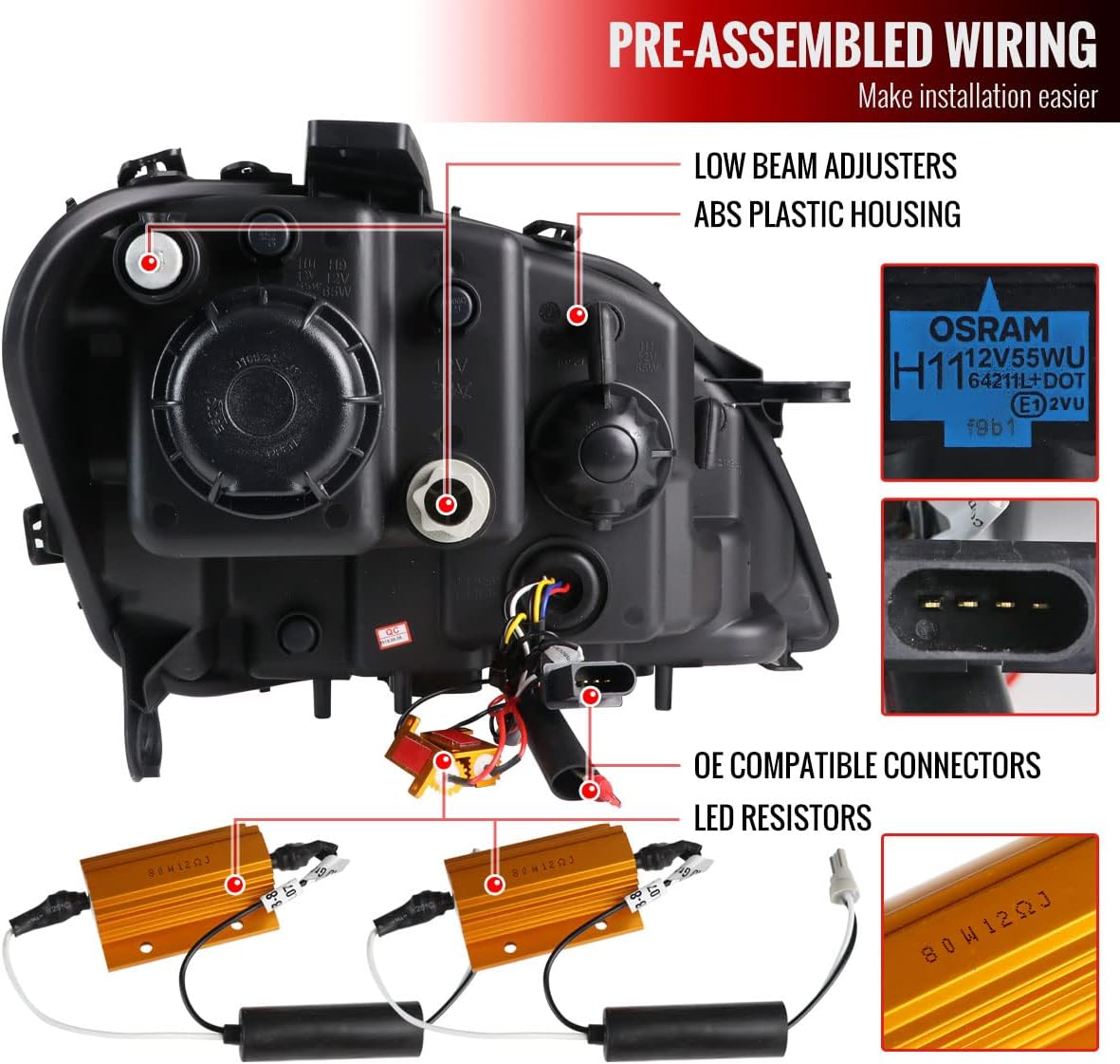 Smoke LED Projector Headlights Q3948
