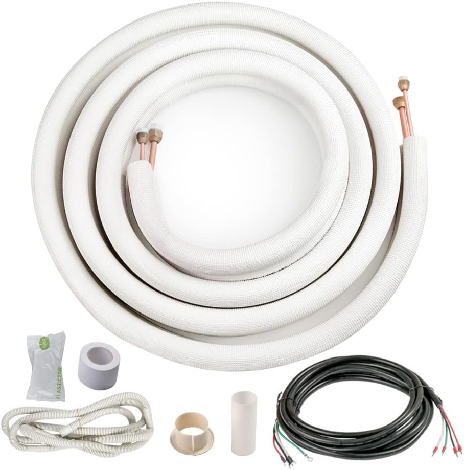 16 Ft. Mini Split Line Set 1/4" 1/2" & 3/8 Insulated Coil Copper Pipes with Nuts and Fittings C5313