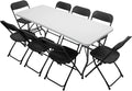 6 FT Plastic Folding Table with 8 Black Folding Chairs B3260