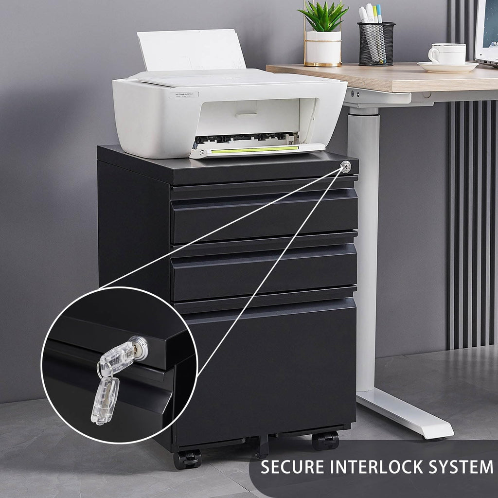 Black Steel 3-Drawer Rolling File Cabinet A792311