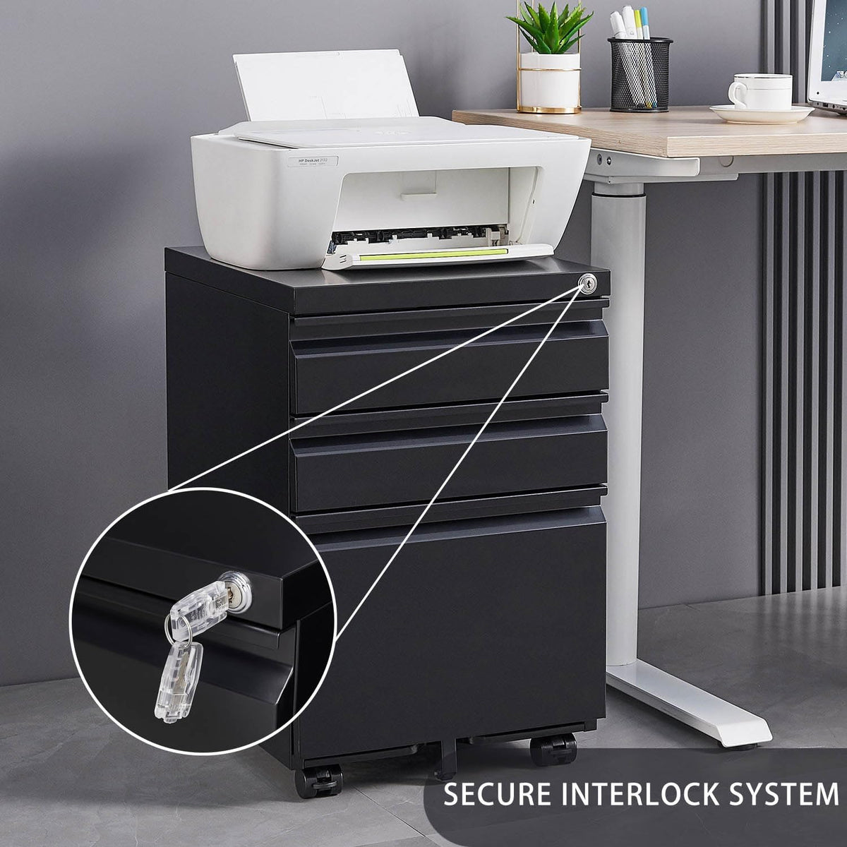 Black Steel 3-Drawer Rolling File Cabinet A792311