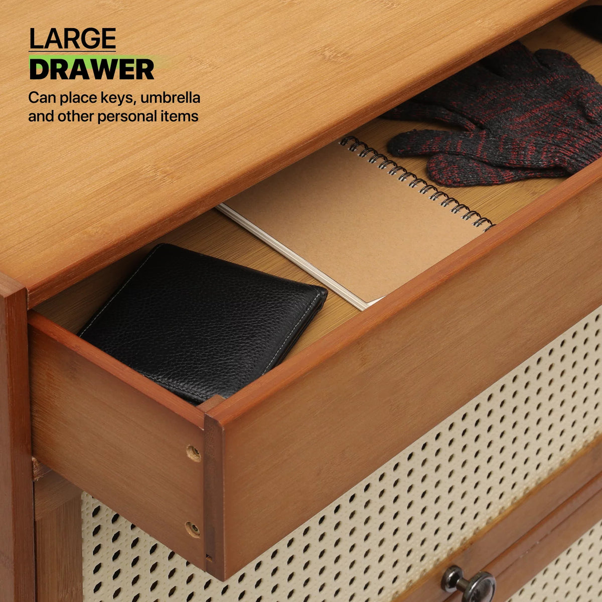 Bamboo 28 Pairs 6 Shelves Shoe Storage Cabinet with 4 Rattan Doors Z13767